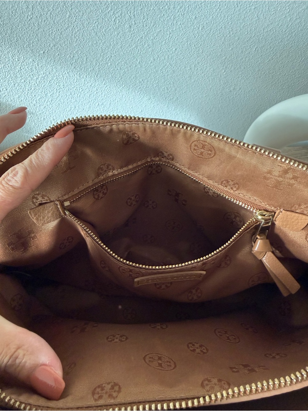 Tory Burch Pebbled Double Zip Satchel - Tan - Picture 5 of 14